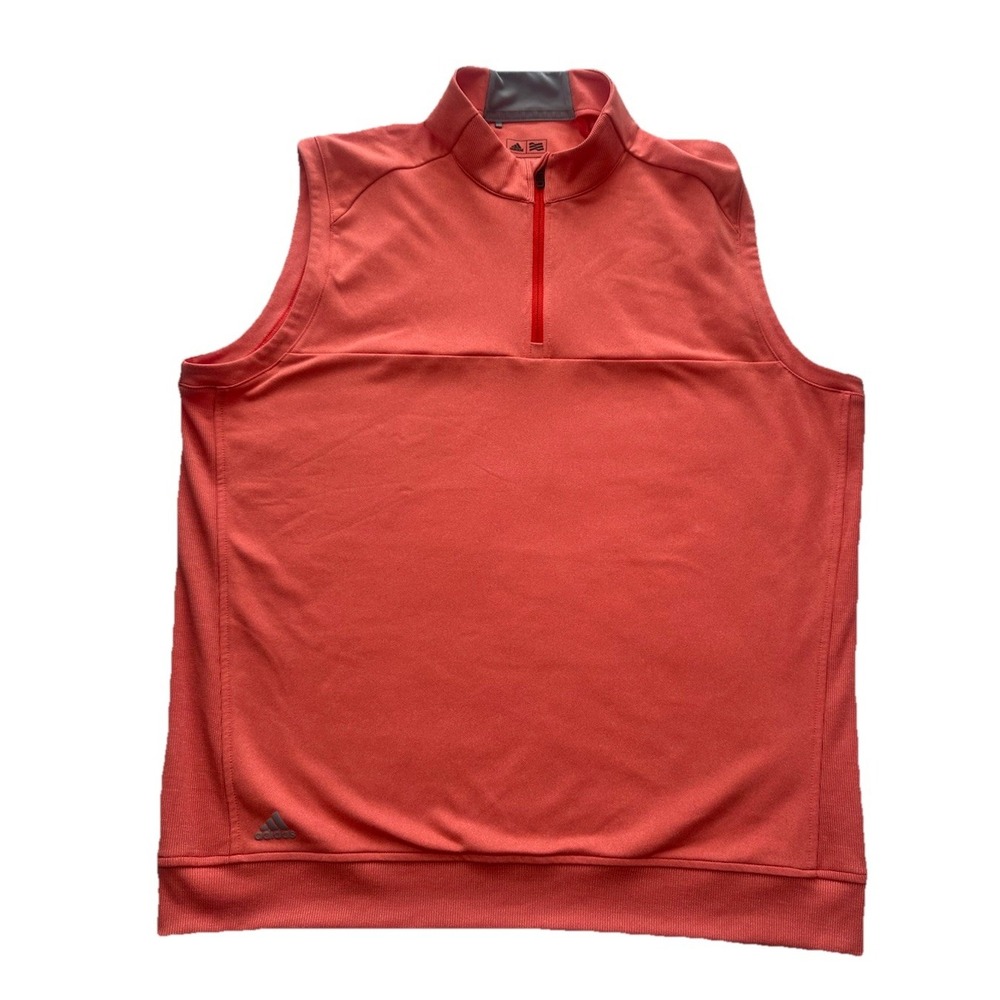 Mens Adidas Golf Vest Orange Quarter Zip Pullover Logo Athletic Large Easy Care